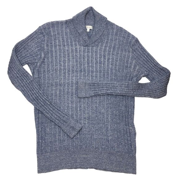 Peter Millar Naples Shore Shawl Sweater Large Blue Wool Linen Ribbed Pullover - Picture 1 of 8